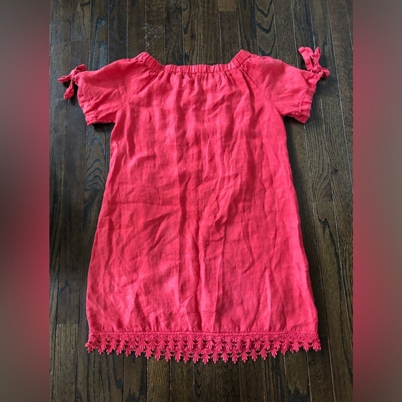 Lungo L’Arno Women’s M 100% Linen Boat Neck Short-Sleeve Coral Pink Dress - VGUC - Picture 8 of 10